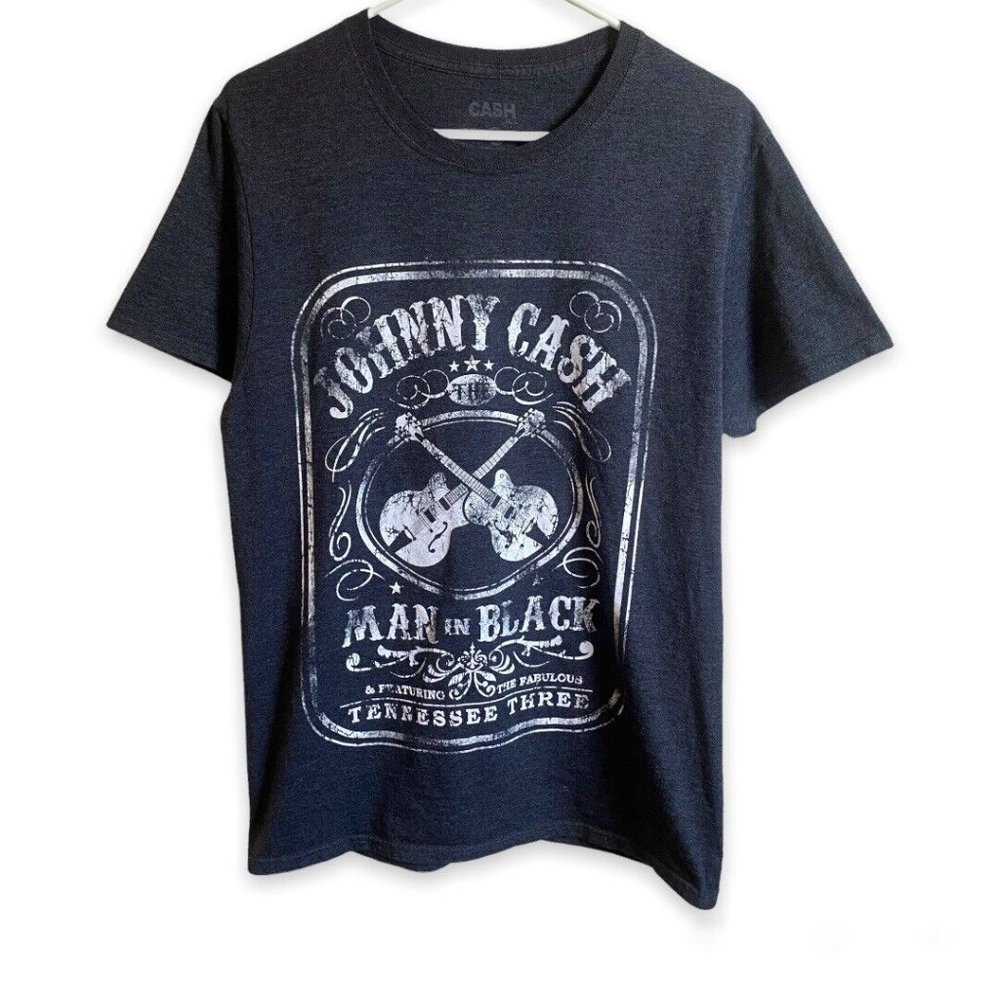 Johnny Cash The Man In Black Gray Graphic T Shirt Charcoal Gray Size Medium